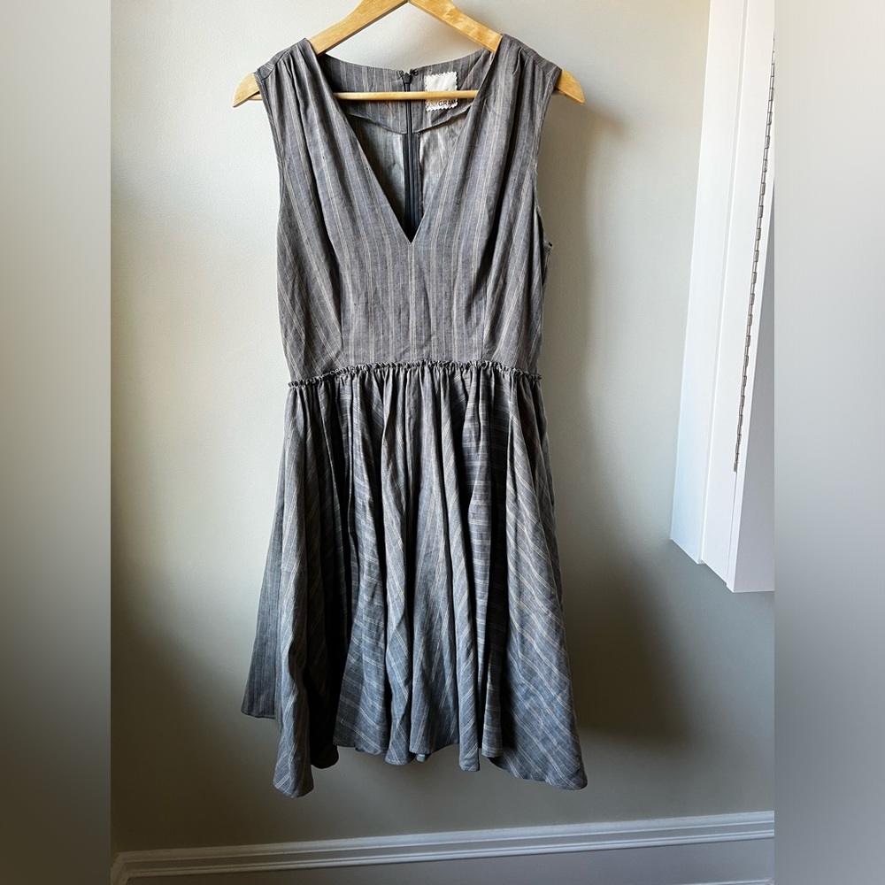 ANAGRAM Fit Flare Dress Striped Cotton Retro Feminine Girly Pockets Full 8‎